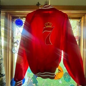 VTG 90’s Seagrams 7 Jacket Mens L Red Varsity Style  Embroidered Varsity Alcohol